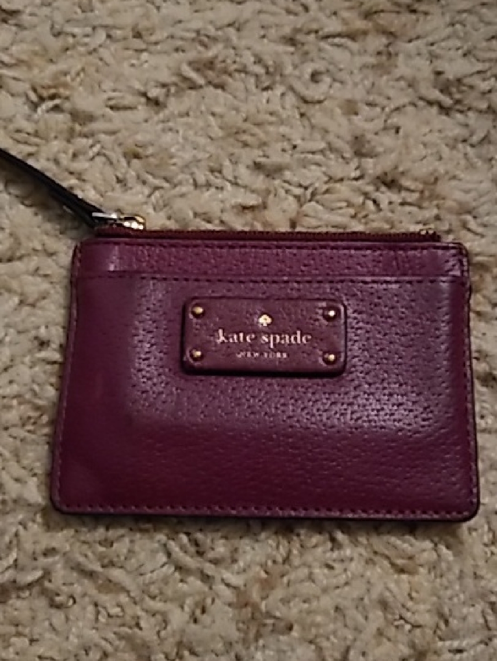 kate spade Plum Leather Zip Card Case with Gold Logo